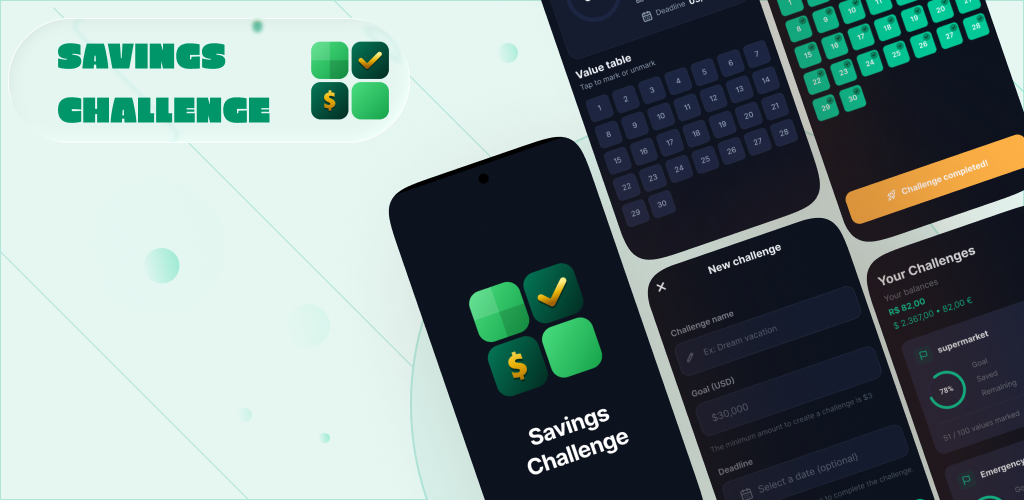 Composition of Savings Challenge app screens